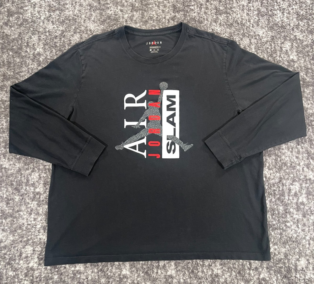 Jordan Air Jumpman Graphic T-Shirt Black Red White Men’s Long Sleeve Size 3XL